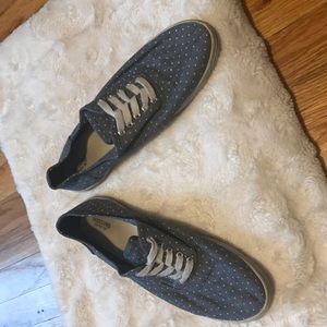 Blue and white polkadot sneakers